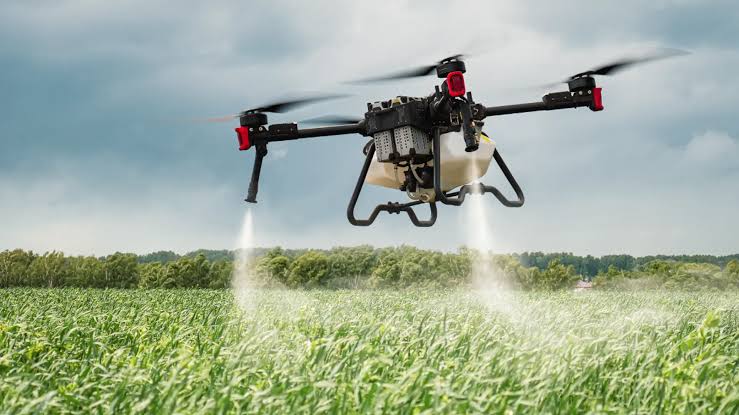 Agriculture drone spraying crops